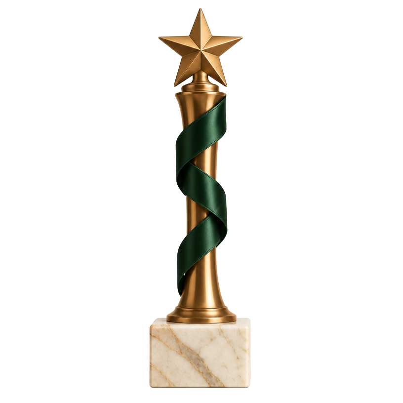 Virtual bronze-gold column trophy for Best New Product 2023